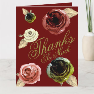 Cartão De Agradecimento Dourado de aquarela e Script BorgonhaMuito Obrigad