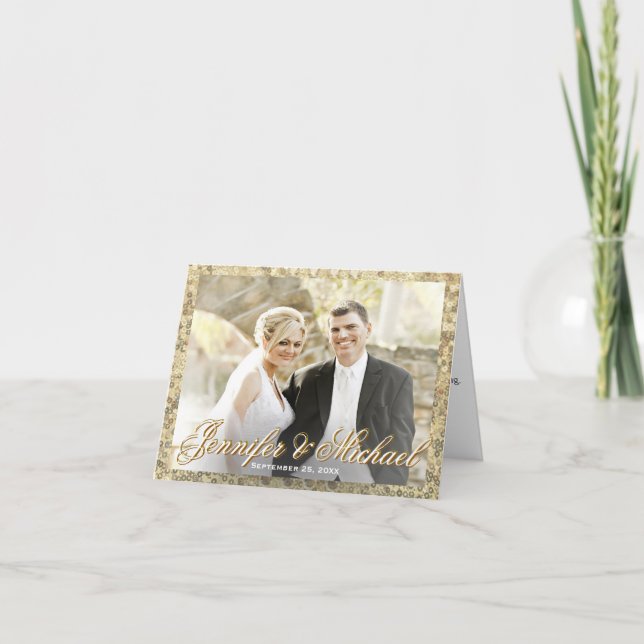 Cartão De Agradecimento Dourado de Fotografias Personalizadas Adicione Nom (Frente)