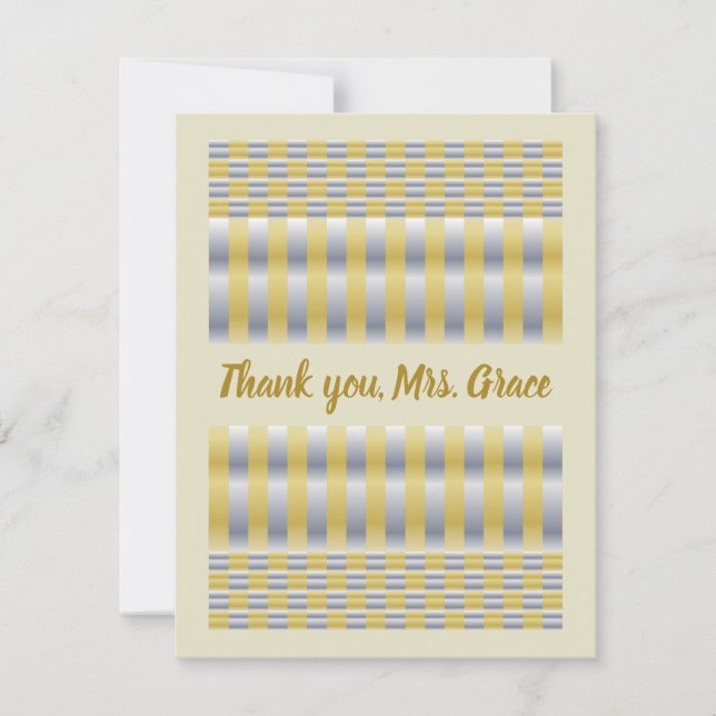 Cartão De Agradecimento Dourado e prateado (verificadores e riscas) (Frente)