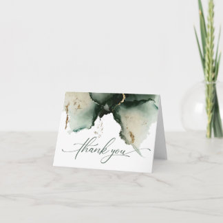 Cartão De Agradecimento Dourado e Sage Green Watercolor Geode Obrigado