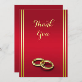 Cartão De Agradecimento Dourado e vermelho legante, Casamento de Anéis de