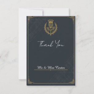 Cartão De Agradecimento Dourado Escuro Ardósia Cardo Escocês Casamento Agr