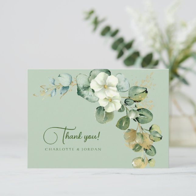 Cartão De Agradecimento Dourado Eucalyptus Wreath Green Sea Glass (Em pé/Frente)