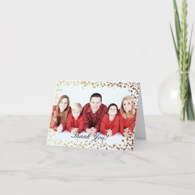 Cartão De Agradecimento Dourado Faux Glitter Ombre Bokeh Obrigado (Frente)