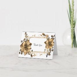 Cartão De Agradecimento Dourado Floral com Quadro