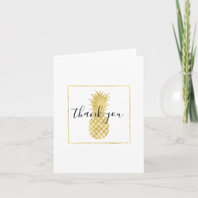 Cartão De Agradecimento Dourado Glitzy Pineapple Obrigado (Frente)