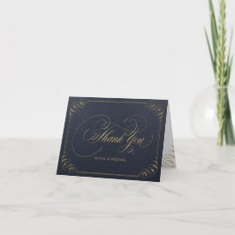 Cartão De Agradecimento Dourado naval elegante caligrafia vintage obrigado