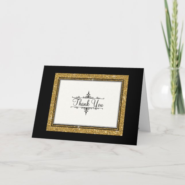 Cartão De Agradecimento Dourado Ornament Glitter Strike Classic Obrigado (Frente)