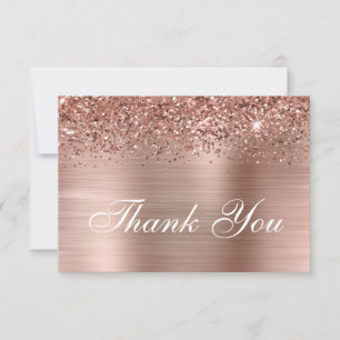 Cartão De Agradecimento Dourado Rosa Brilho e Folha Ombre