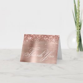 Cartão De Agradecimento Dourado Rosa Brilho Folha Decorativa Caligrafia