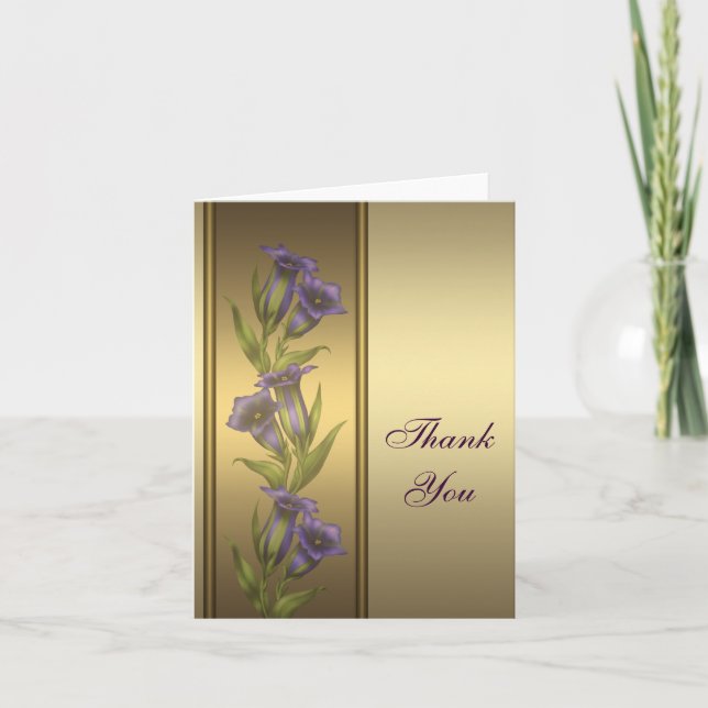 Cartão de Agradecimento Dourado Roxo Violeta (Frente)