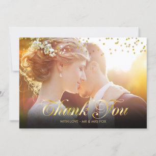 Cartão De Agradecimento Dourado Script de Confetti de Foto Personalizado O