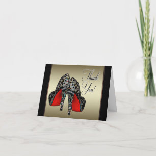 Cartão De Agradecimento Dourado vermelho salto alto obrigado