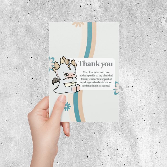 Cartão De Agradecimento Dragão-Bebê-Cinza Azul-Cuado-Azul (Criador carregado)