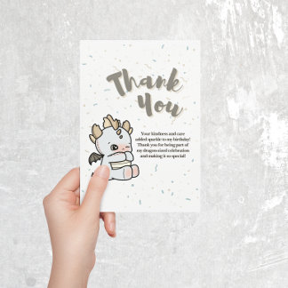 Cartão De Agradecimento Dragão-Bebê-Cinza Azul-Cuz