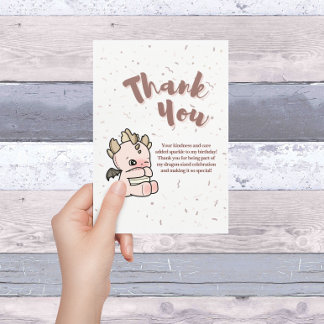 Cartão De Agradecimento Dragão-Bebê Rosa-Rosa-Rosa-Pastel