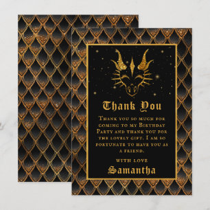 Cartão De Agradecimento Dragão Negro Escala Dourada Faux Glitter Aniversár