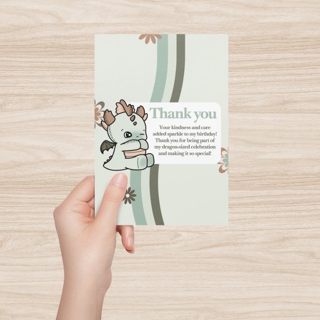 Cartão De Agradecimento Dragão para Bebê Castanho Verde e Verde Retro (Criador carregado)