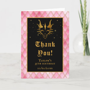 Cartão De Agradecimento Dragão Rosa Escala Dourada Faux Glitter Aniversári