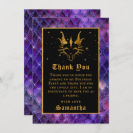 Cartão De Agradecimento Dragão Roxo Escala Dourada Faux Glitter Aniversári