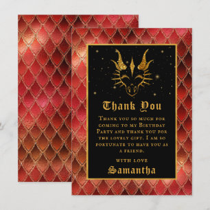 Cartão De Agradecimento Dragão Vermelho Escala Dourada Faux Glitter Aniver