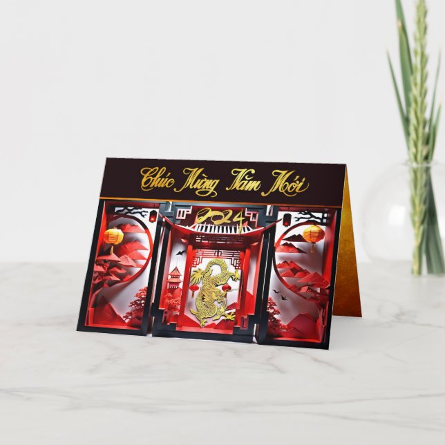 Cartão De Agradecimento Dragão Vietnamita Ano Novo 2024 Origami GC (Frente)