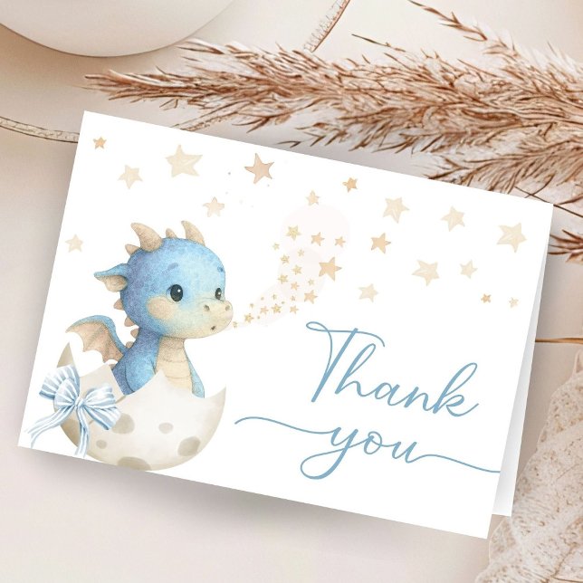 Cartão De Agradecimento Dragon Baby Shower Boy Blue Folded Thank You Card (Criador carregado)