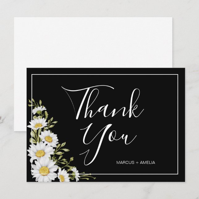 Cartão De Agradecimento Dramatic Black & White Daisies (Díssias Negras e B (Frente/Verso)