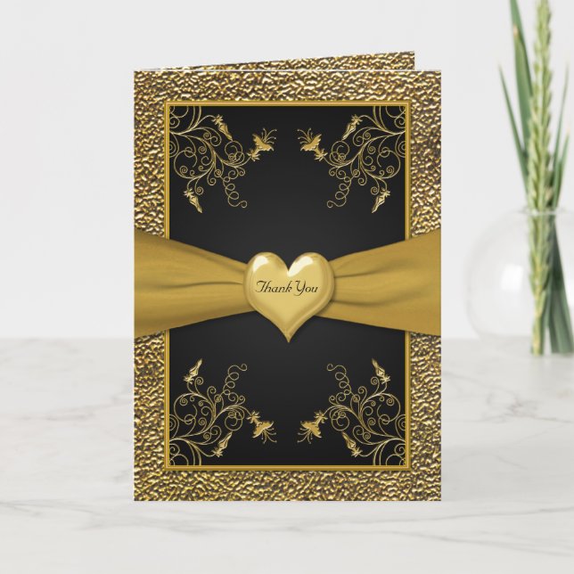 Cartão de Agradecimento Dramático Preto e Dourado  (Frente)
