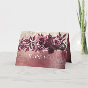 Cartão De Agradecimento Dream Vintage Damask Butterfly Obrigado