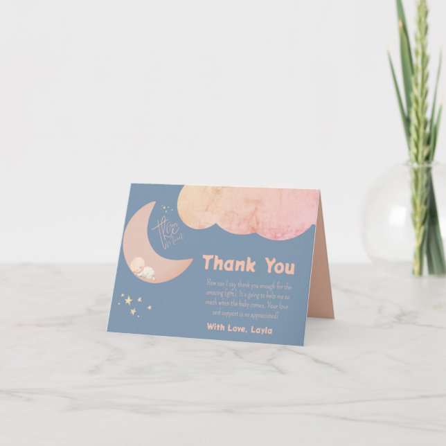 Cartão De Agradecimento Dreamy Baby Over the Moon Chá de fraldas (Frente)