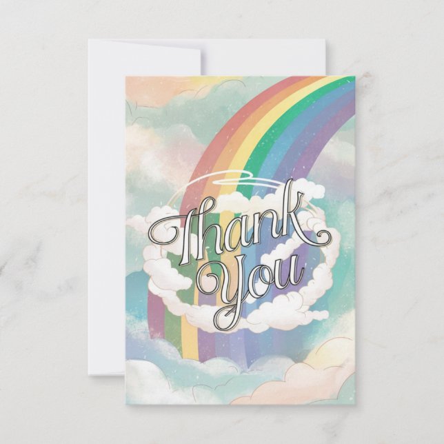Cartão De Agradecimento Dreamy Cute Rainbow and Clouds (Frente)