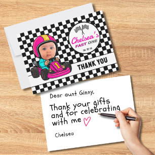 Cartão De Agradecimento Driver de Carro de Raça Pink Personalizado Fast ON