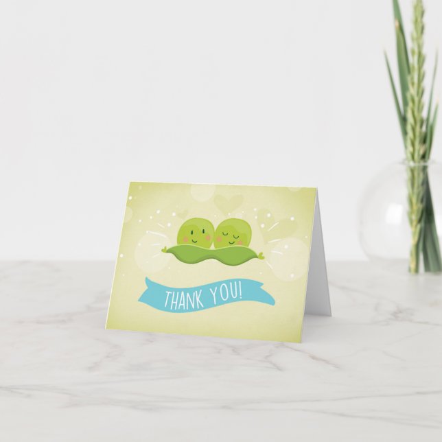 Cartão De Agradecimento Duas ervilhas no Chá de fraldas de vagem Obrigado  (Frente)