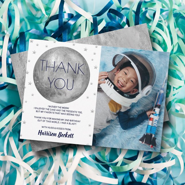 Cartão De Agradecimento Duas Foto Do segundo aniversário Da Lua (Criador carregado)