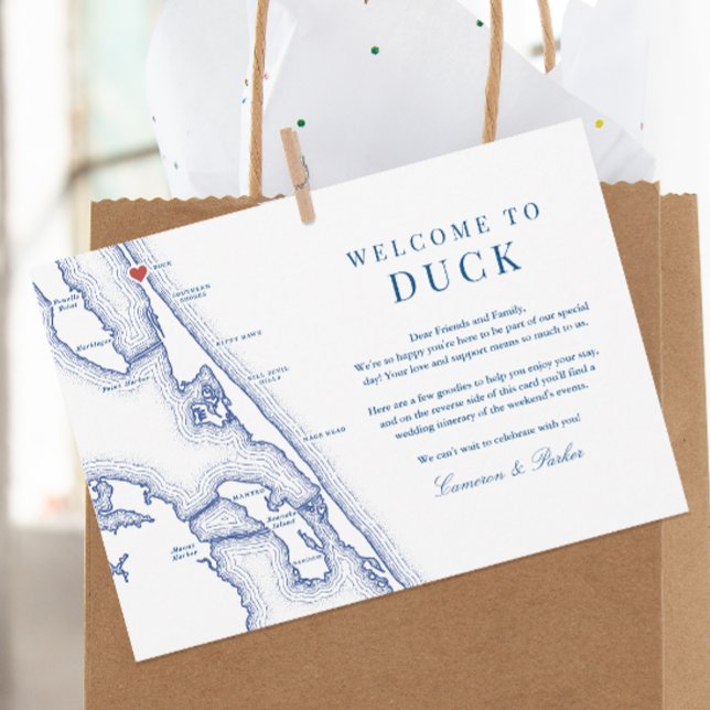 Cartão De Agradecimento Duck NC Outer Banks - Marinho de Boas-vindas Itine (Duck NC Wedding Welcome Letter Itinerary for an elegant navy blue Outer Banks Wedding)
