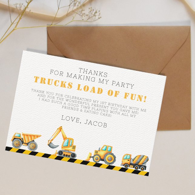 Cartão De Agradecimento Dump de Construção Aniversário Dump Digger (Construction birthday party - thank you card
)
