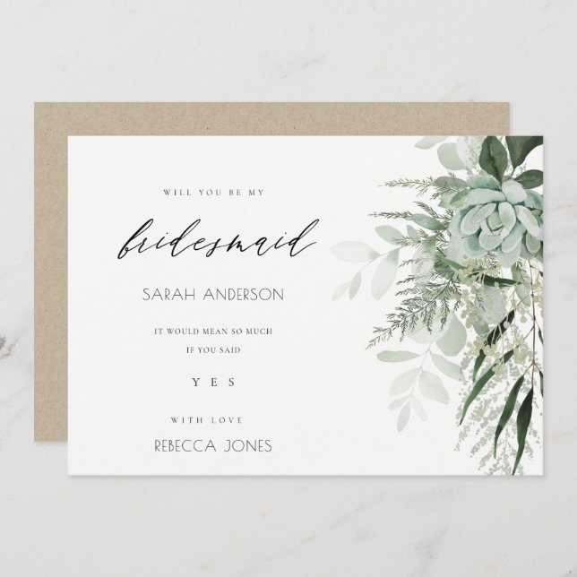 Cartão De Agradecimento Dusky Leafy Fern Succulent Bridesmaid Invite (Frente/Verso)