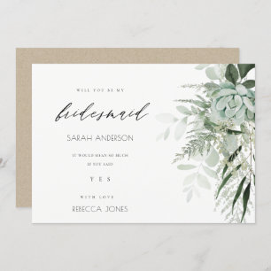 Cartão De Agradecimento Dusky Leafy Fern Succulent Bridesmaid Invite