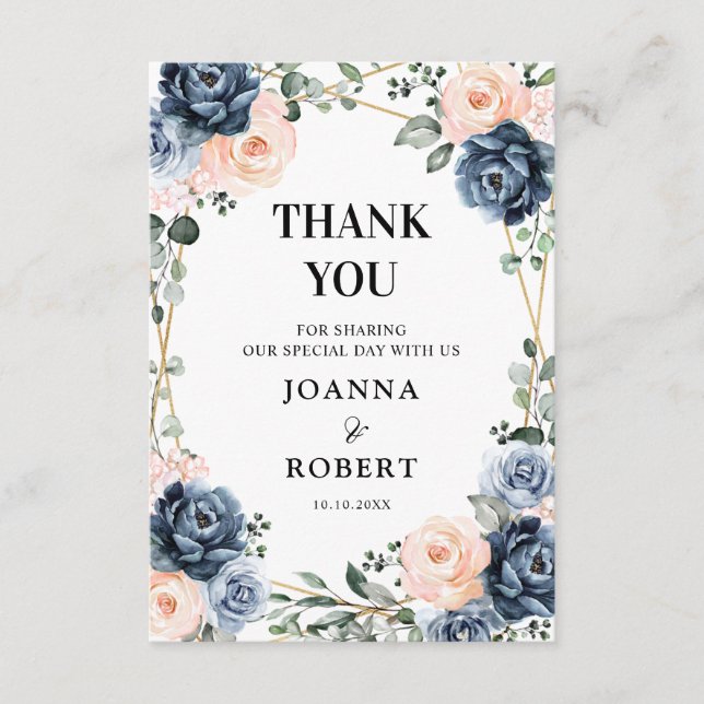 Cartão De Agradecimento Dusty Blue Blush de Pêssego Geométrico Floral Casa (Frente)