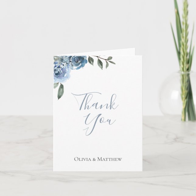 Cartão De Agradecimento Dusty Blue Botanical Wedding Thank You (Frente)