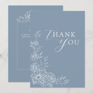 Cartão De Agradecimento Dusty Blue Chic Botanical Daisy Garden Wedding