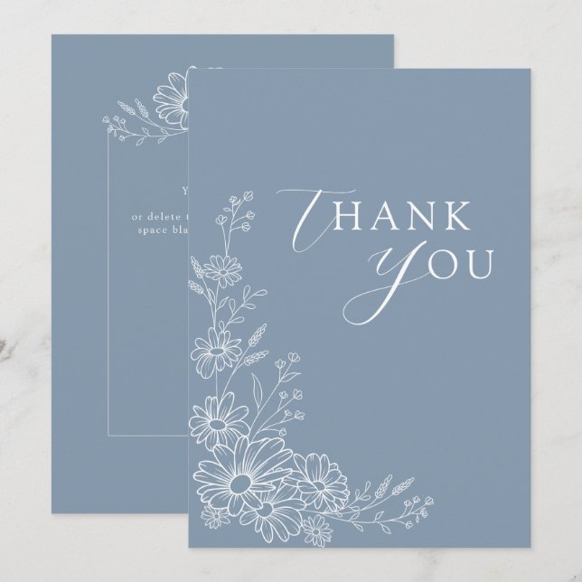 Cartão De Agradecimento Dusty Blue Chic Botanical Daisy Garden Wedding (Frente/Verso)