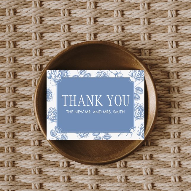 Cartão De Agradecimento Dusty Blue Elegant Chinoiserie Casamento (Dusty Blue Vintage Elegant Wedding Thank you Card)