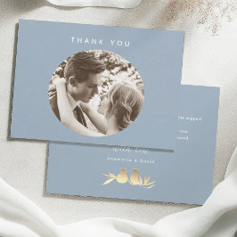 Cartão De Agradecimento Dusty Blue Elegant Photo Wedding