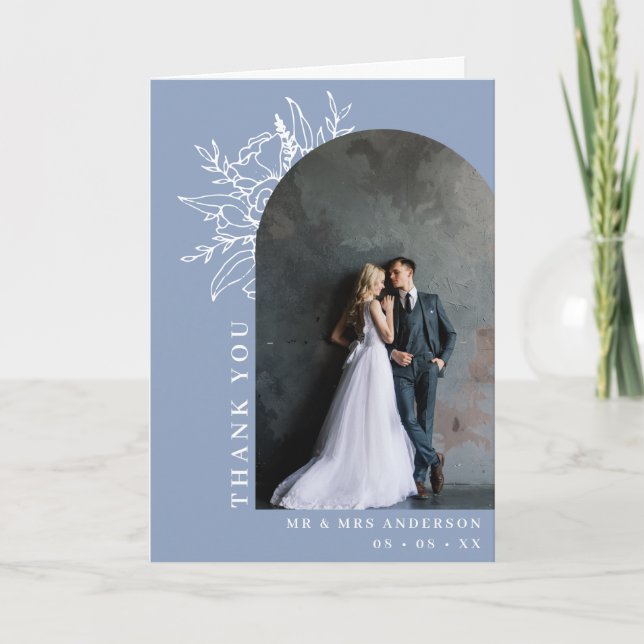 Cartão De Agradecimento Dusty Blue Floral Arch Foto Dobrada (Frente)