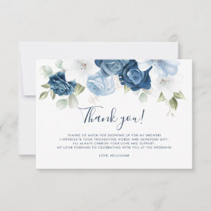 Cartão De Agradecimento Dusty Blue Floral - Casamento com Letra-Mão