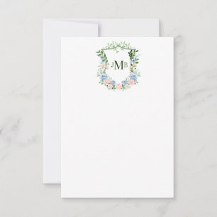 Cartão De Agradecimento Dusty Blue Floral Crest Casamento