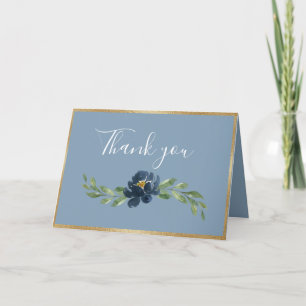 Cartão De Agradecimento Dusty Blue Floral Elegant Romantic Greenery