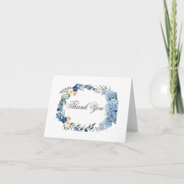Cartão De Agradecimento Dusty Blue Floral Wreath Greenery Casamento (Frente)